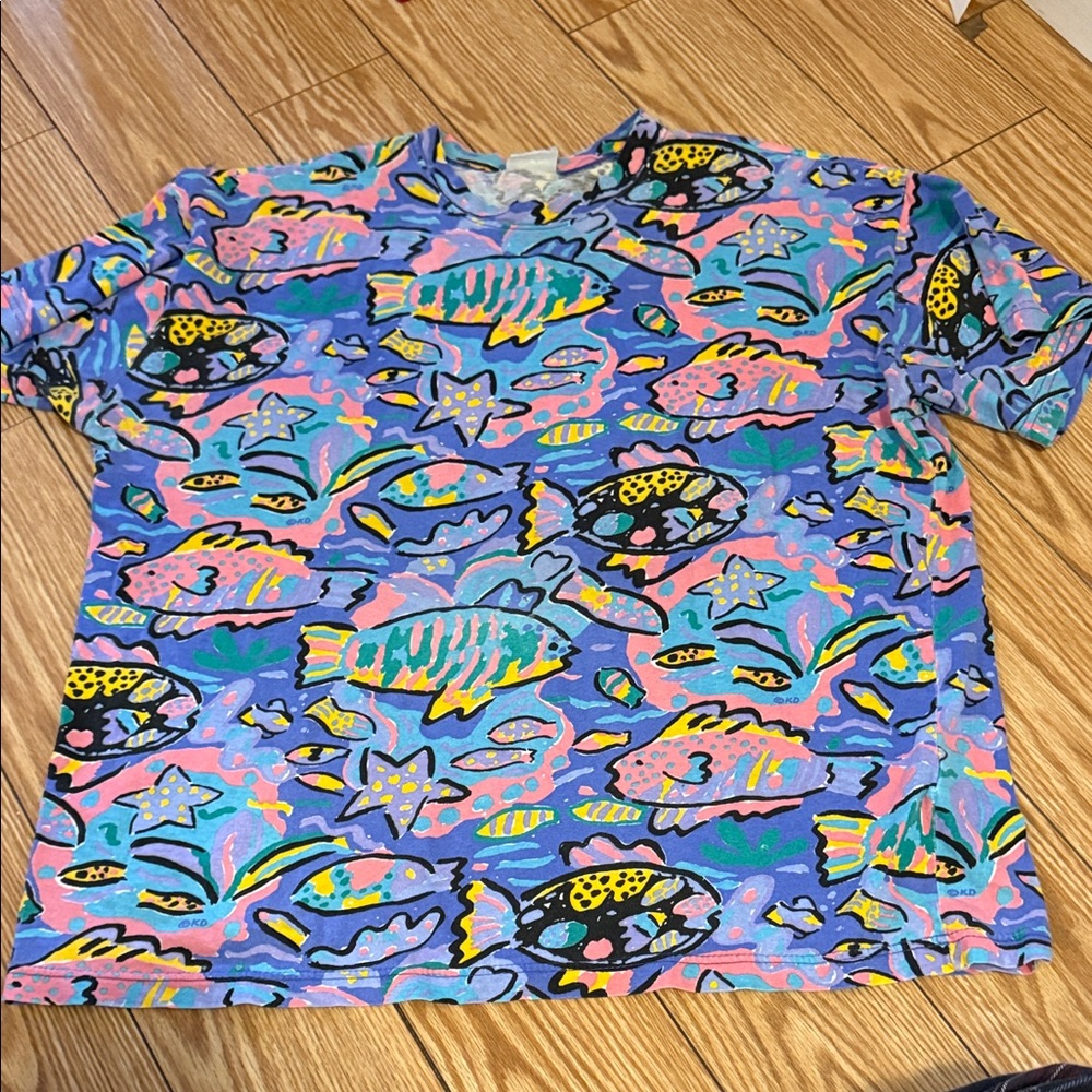 Vintage 90s Ken Done Art And Design Fish Shirt